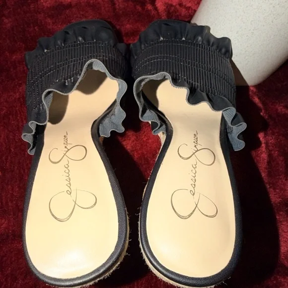 Jessica Simpson Serilda Black Espadrille Platform Wedge Sandals Smocked Size 7 - Picture 3 of 8